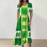 Y2k Daily St Patrick's Day Print Mid-Calf Summer Dress Women Round Neck Short Sleeves Frocks For Girls MartLion Dark Green XXL CHINA