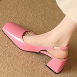 Elegant  Sandals Women Summer Shoes Pink Black Nude Medium Heels Pumps Close Toe Office Party Shoe Female MartLion   