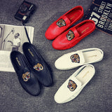 Men's Leather Casual Shoes Spring Summer Trend Lightweight Tiger Embroidery Cool Loafers Driving Mart Lion   