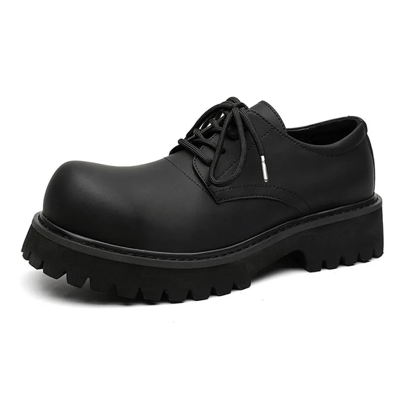 Men's Big-head Derby Casual Leather Shoes with High Platform Autumn Winter Designer Black Dress MartLion Black 39 