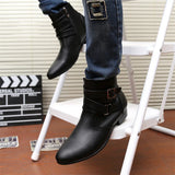 Leather Chelsea Boots Men White Dress Boots Men Casual High top Buckle Strap Formal Shoes Men Motorcycle Boots MartLion