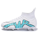 High Top Soccer Shoes Long Spike FG TF Non-Slip Football Boots Outdoor Training Ankle Cleats MartLion HXCK15-C-WhiteBlue 35 