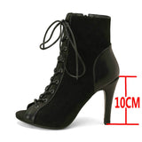 Noble Jazz Dance Shoes Women's Red High Heels Ankle Boots Peep Toe Zipper Indoor Dancing Sandals Mart Lion Black-10cm 38 