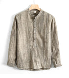 Men's Cotton Linen Shirts Henley Long Sleeve Casual Cotton MartLion   