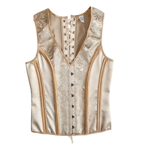 Men's Corset Vest Lace Up Bones Formal Waistcoat Beige Floral Waist Trainer Dress Vest For Wedding Party Tight Tops MartLion Beige XL 