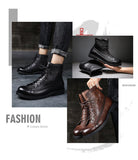 Men's Boots Retro Style Ankle PU Lace-Up Casual High-top Shoes Wear-resistant Motorcycle Mart Lion   