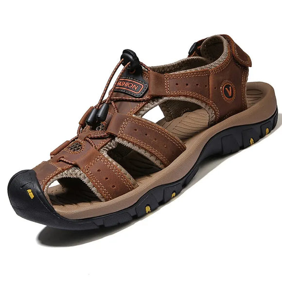 Genuine Leather Men's Sandals Summer Shoes Outdoor Water Leather MartLion 44 Brown 