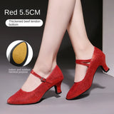 Sequined Modern Adult Latin Dance Ballroom Dance Shoes Women Practice Soft Sole High Heels MartLion 5.5red rubber sole 35 