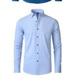 Spring and summer elastic force non-iron men's long-sleeved casual shirt solid color vertical shirt MartLion   