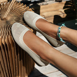 Women Round Toe Flat Shoes Solid Color Knitted Slip on Shoes Casual Breathable Ballet Flats Women Flat Shoes Loafers Women MartLion Creamy-white 40