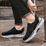 Leather Men's Casual Shoes Brown Black Slip On Sneakers Outdoor Jogging Lightweight Running Sport Mart Lion   