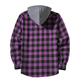 Men's Shirts Classic Plaid Casual Button Down Hooded Long Sleeved Double Pockets Shirt Hoodie Flannel Jacket Tops MartLion   