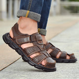 Summer Classic Men's Brown Sandals Casual Genuine Leather Outdoor Non-slip Beach Shoes MartLion   
