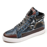 Hot Zipper High Top Sneakers Men's Crocodile Leather Shoes Luxury Golden Casual Hip Hop Rock MartLion Blue 1528 45 CHINA