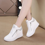 Women Height Increasing Shoes Casual Sneakers Platform Ladies Wedge Sports Chunky Side Zipper Vulcanized Mart Lion   
