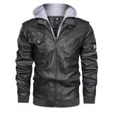 Leather Jackets Men's Casual Cowhide PU Leather Hooded Autumn Winter Coats Warm Vintage Motorcycle Punk Overcoats MartLion   