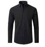 Spring and summer elastic force non-iron men's long-sleeved casual shirt solid color vertical shirt MartLion   