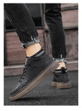 Men's Casual Leather Shoes Shoes High-top Black Casual Sneakers Platform Ankle Boots MartLion   