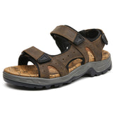Summer Leisure Men's Shoes Beach Sandals Genuine Leather Soft Mart Lion dark brown 3362 7 