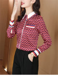 Female Red Plaid Printed Blusas Shirt Button Casual Blouse  Women's Clothing MartLion   