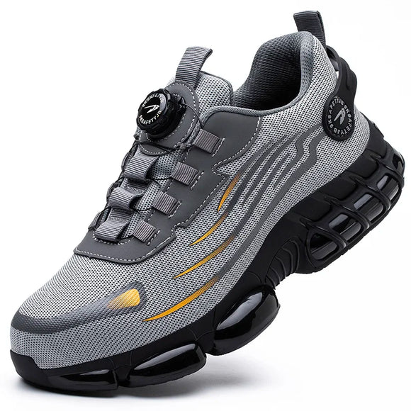 Rotating Button Men's Protection Shoes Safety Shoes Puncture-Proof Work Steel Toe Work Sneakers MartLion GRAY 45 