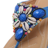 Women Slippers Thong Flip Flop Summer Beach Wedge Shoes Bohemia Ethnic Rhinestone Crystal Mules Slide Sandals MartLion   