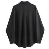 Minimalist Full Sleeve Black Women Basic Shirt Button Up Loose Blouses Spring Long Tops MartLion   