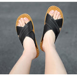 Design Leather Open Toe Sandals Men‘s Slip Resistant Solid Color Slippers Soft Slipper Outdoor Summer Shoes Mart Lion   