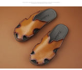 Summer Men's Closed Toe Slippers Genuine Leather Casual Sandals Flat Beach Shoes Foot Cozy Mart Lion   
