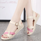 Summer Leather Metal Buckle Strap Ladies' Sandals Heel Height 2.5CM flat Women's Beach Shoes MartLion   