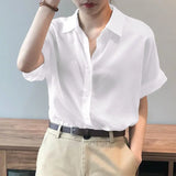 Summer Oversized Shirts Women Shirt Loose Solid Tops Short Sleeved Blouse Casual Solid Buttons Down MartLion   