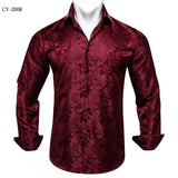 Paisley Floral Men's Shirt Silver White Casual Long Sleeve Social Collar Shirts Brand Button Blouses MartLion   