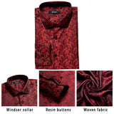 Hi-Tie Long Sleeve Silk Shirts Men's Suit Dress Outwear Slim Jacquard Wedding Floral Paisley Gold Blue Red MartLion   