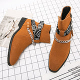 Autumn Men's Ankle Boots Punk Chains Buckle Suede Leather Pointed Classic British Rock Casual Party Shoes Mart Lion   