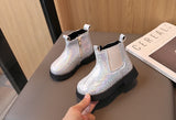 Autumn Spring Children Short Boots Girls Crystal Chelsea Boots Little Princess Bling Bling Baby Shoes Kids Leather MartLion   