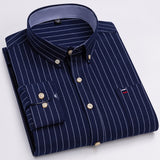 Men's100% Cotton Long Sleeve Button Down Check Shirt Single Chest Pocket Work Casual Standard-fit Plaid Striped Oxford Mart Lion L516 42 
