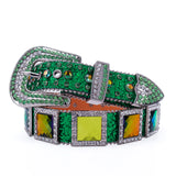 Bling Luxury Strap Rhinestones Belt De Strass Ceinture Femme Crystal Studded Belt for Men's Women Cowboy Cowgirl MartLion Green 42(waist 30-32inch) 