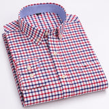 Men's100% Cotton Long Sleeve Button Down Check Shirt Single Chest Pocket Work Casual Standard-fit Plaid Striped Oxford Mart Lion L510 42 