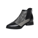 Summer Mesh Ankle Boots Pointed Toes Low Heels Ladies Short Chunky Heels Spring Back Zipper Shoes MartLion   