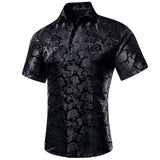 Hi-Tie Blue Red Green Beige Short Sleeves Men's Shirts Jacquard Silk Paisley Spring Summer Hawaii Shirt Wedding MartLion   