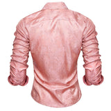 Coral Pink Paisley Men's Silk Shirt Spring Autumn Long Sleeve Wedding Turndown-Collar Dress Suit Shirt Formal Gift Hi-Tie MartLion   