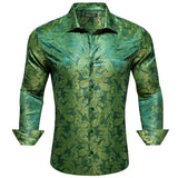 Designer Shirts Men's Embroidered Silk Paisley Blue Green Black White Gold Slim Fit Blouses Long Sleeve Tops Barry Wang MartLion 0825 S 
