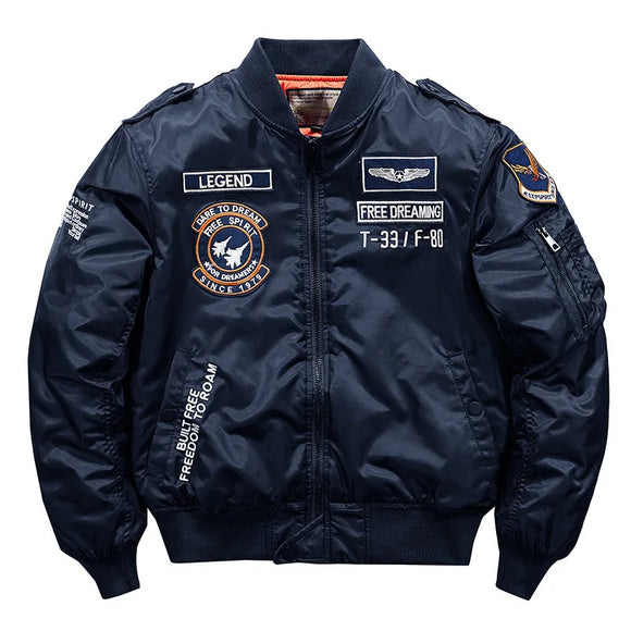 Men's Winter Hip Hop Thick Warm Jacket Military Motorcycle Ma-1 Aviator Pilot Cotton Parka Baseball Bomber MartLion Blue XXXS 