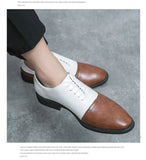 British Style White Brown Dress Shoes Men's Pointed Toe Leather Brogue Shoes Wedding MartLion   