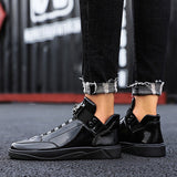 Autumn Men's Casual Sneakers Patent Leather Ankle Boots High-top Basketball Trainers Breathable Sport Shoes Mart Lion   