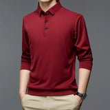 Buttons Neckline Long Sleeve Solid Color Men's Shirt Autumn Slim Fit Lapel Office Pullover Top MartLion   