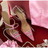 Soft PVC Women Sandals Luxury Rhinestones Peals Chains High heels Gladiator Summer Wedding Shoes MartLion   