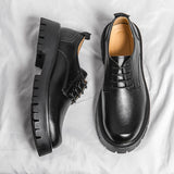 Platform Big Head Leather Young Men's Dress Wedding Party Formal Casual Designer Thick Sole Shoes White Low Top MartLion 6382 Black 6 