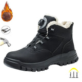 Black Leather Winter  Rotating Buttons Safety Shoes Men Waterproof Work Boots MartLion   