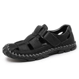 Men's Beach Sandals Roman Style Summer Leather Shoes Beach Outdoor Walking MartLion black 6.5 